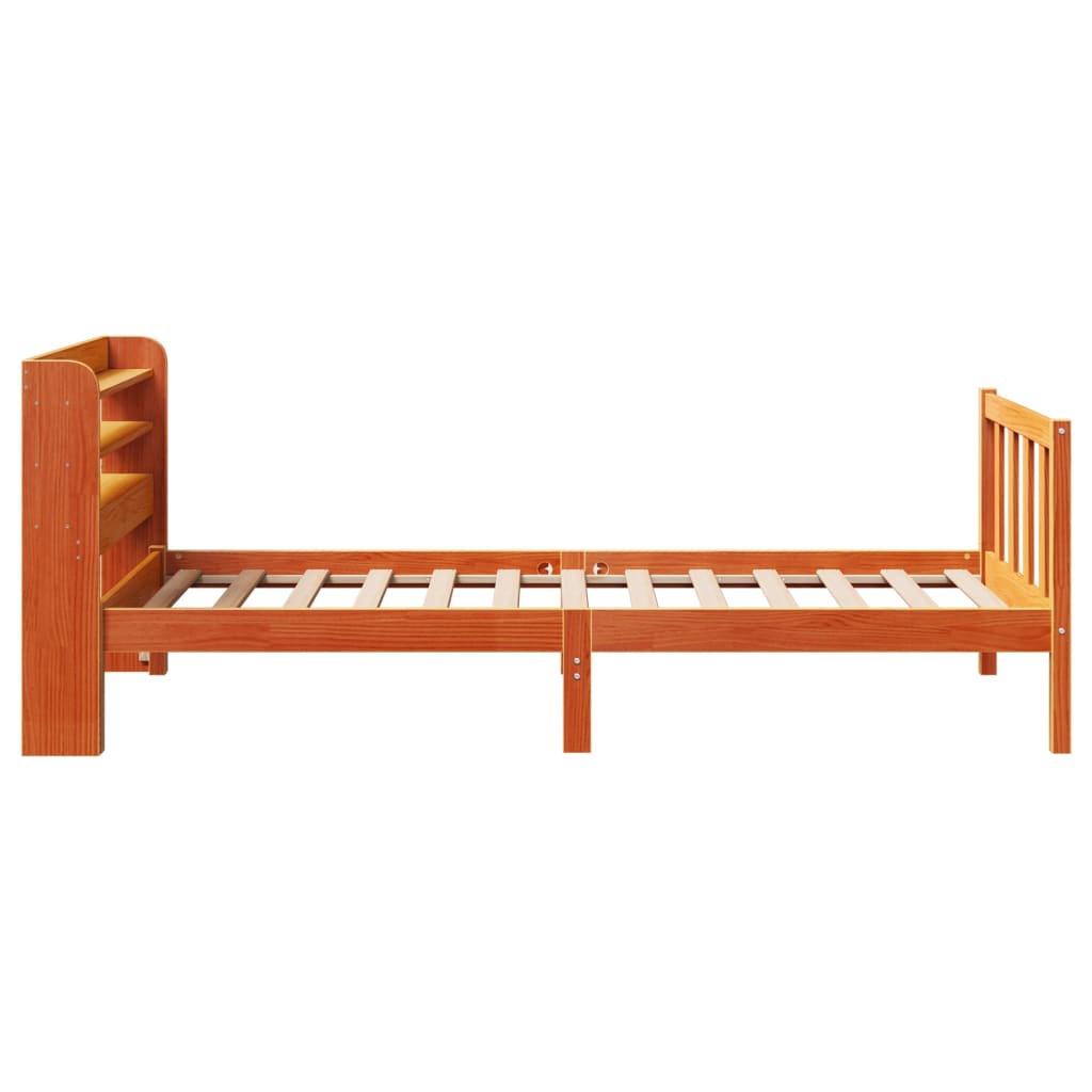 sengeramme med sengegavl 100x200 cm massivt fyrretræ gyldenbrun