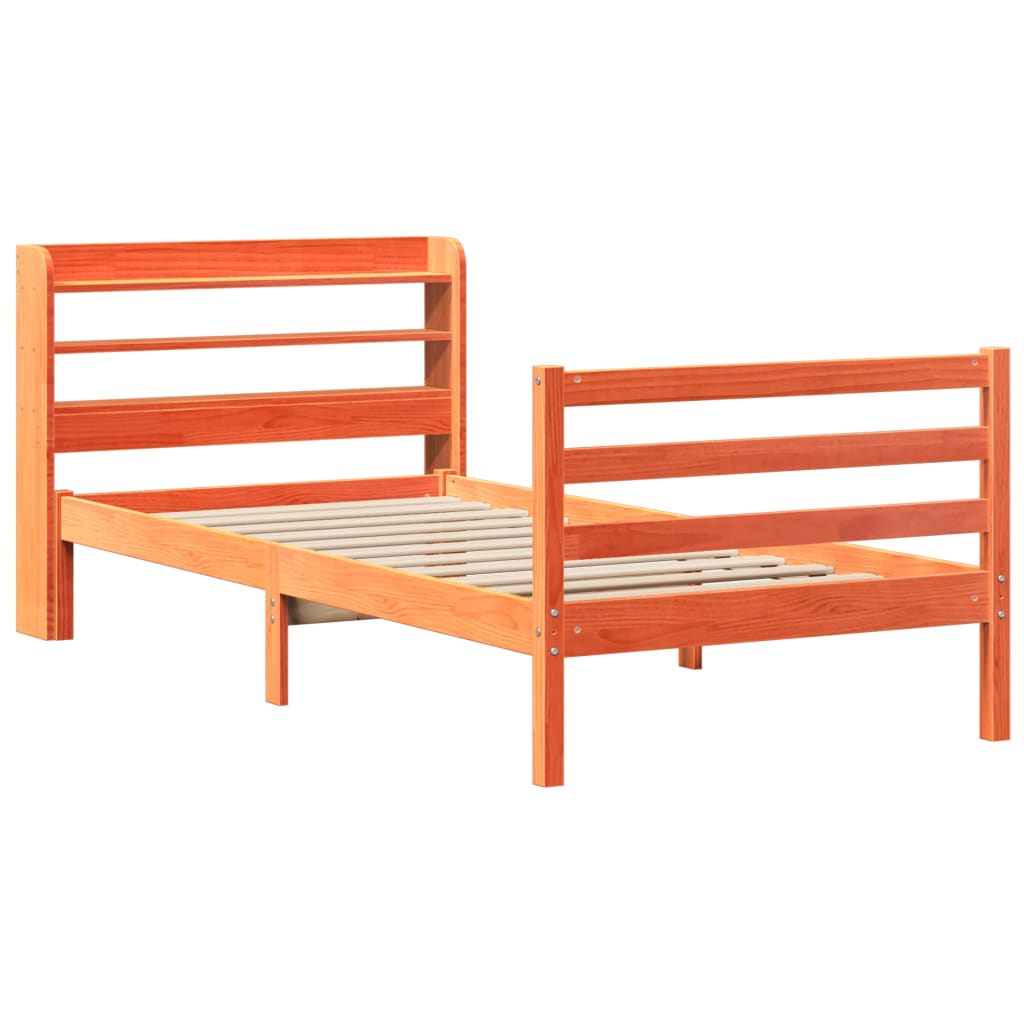 sengeramme uden madras 75x190 cm massivt fyrretræ gyldenbrun