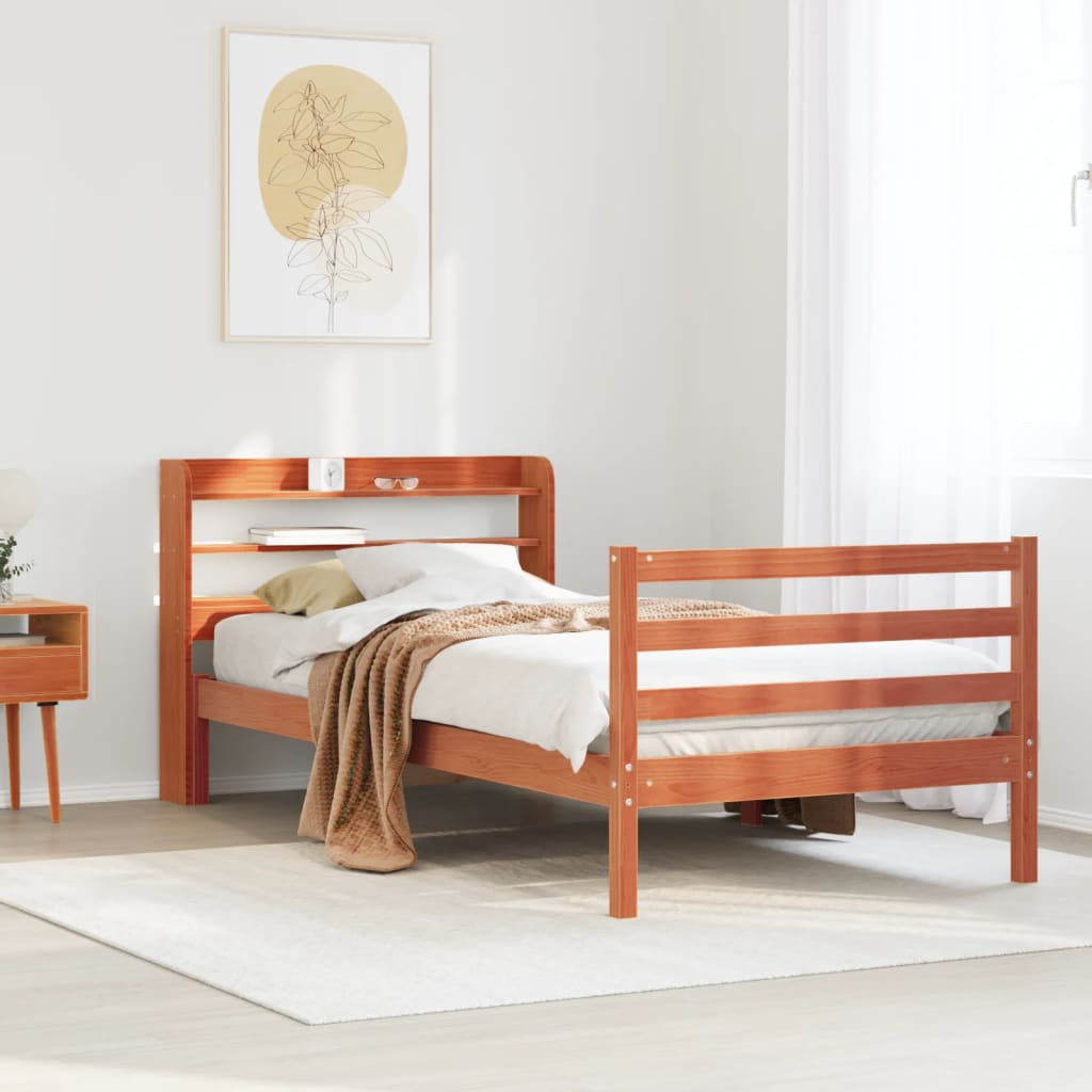 sengeramme uden madras 75x190 cm massivt fyrretræ gyldenbrun