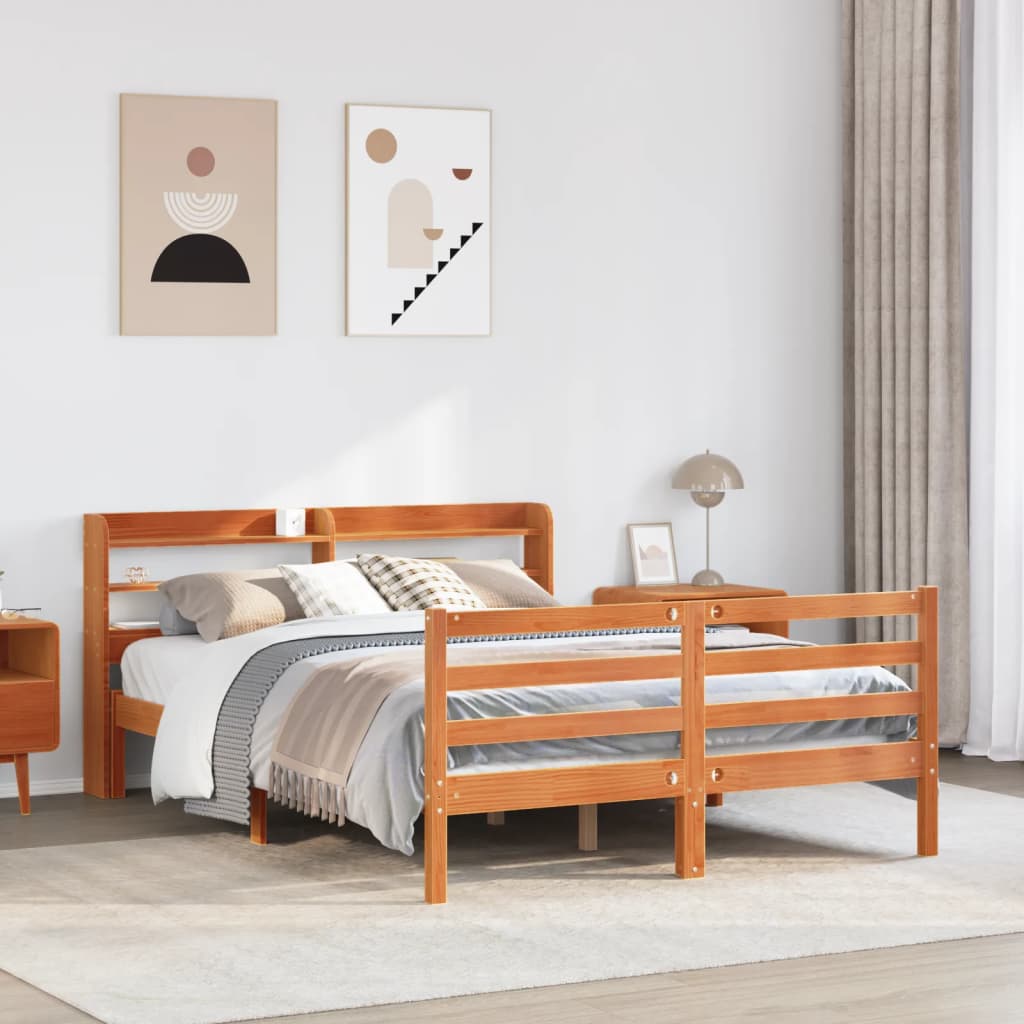 sengeramme uden madras 120x190 cm massivt fyrretræ gyldenbrun