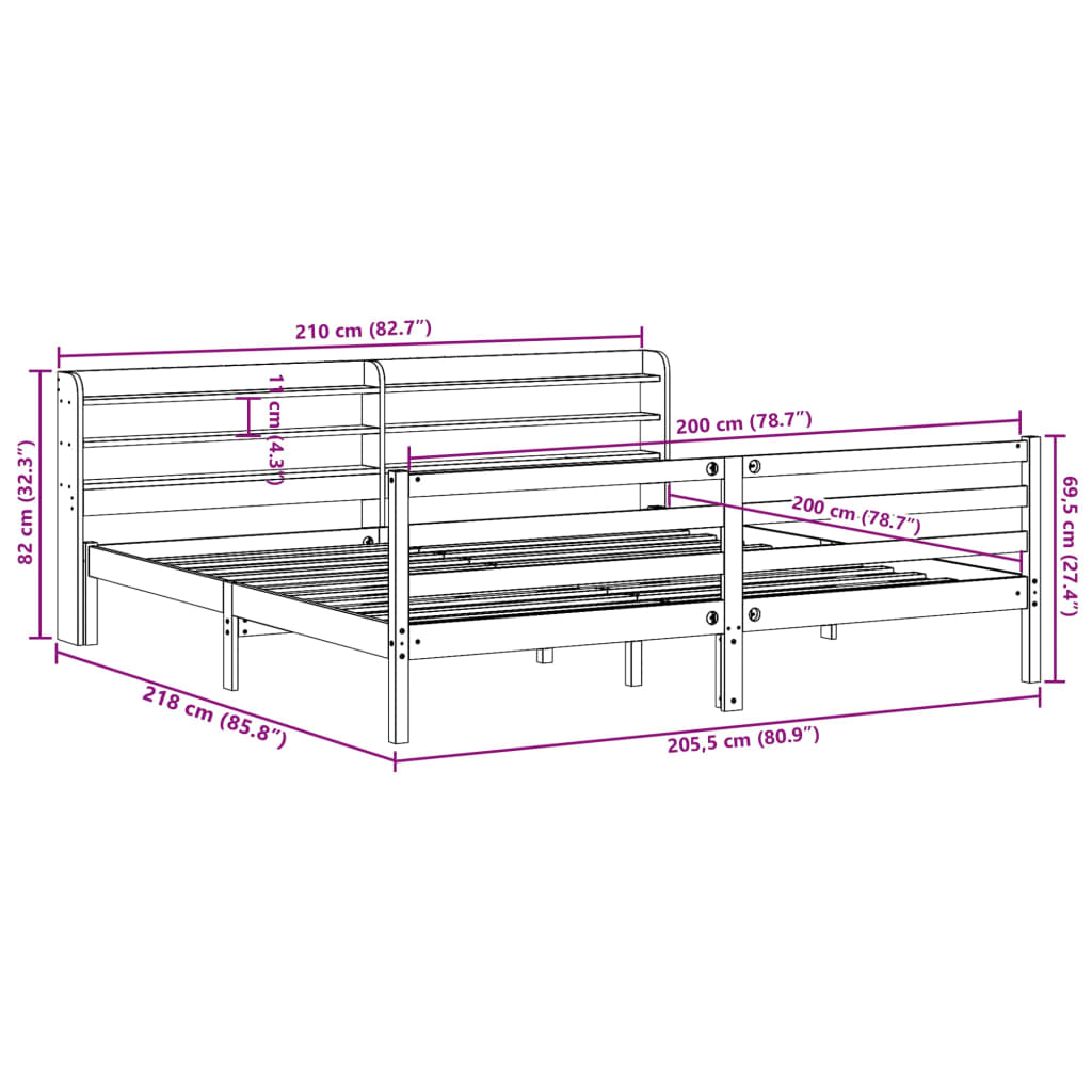 sengeramme uden madras 200x200 cm massivt fyrretræ gyldenbrun