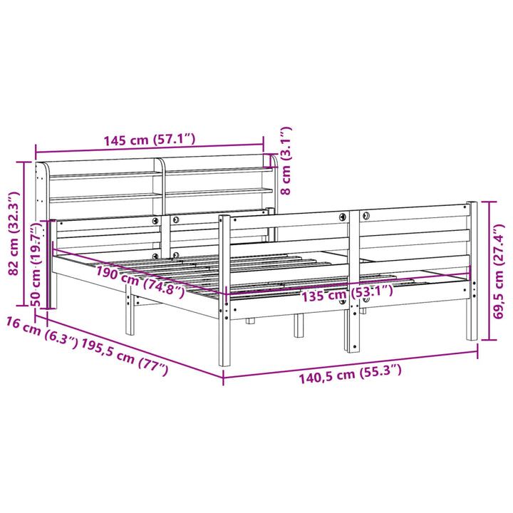 sengeramme med sengegavl 135x190 cm massivt fyrretræ hvid