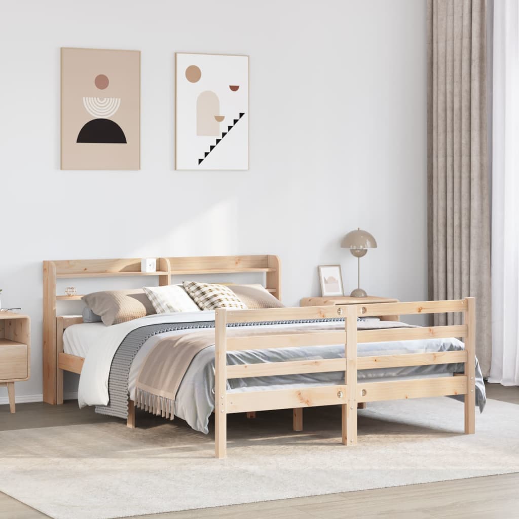 sengeramme med sengegavl 135x190 cm massivt fyrretræ hvid
