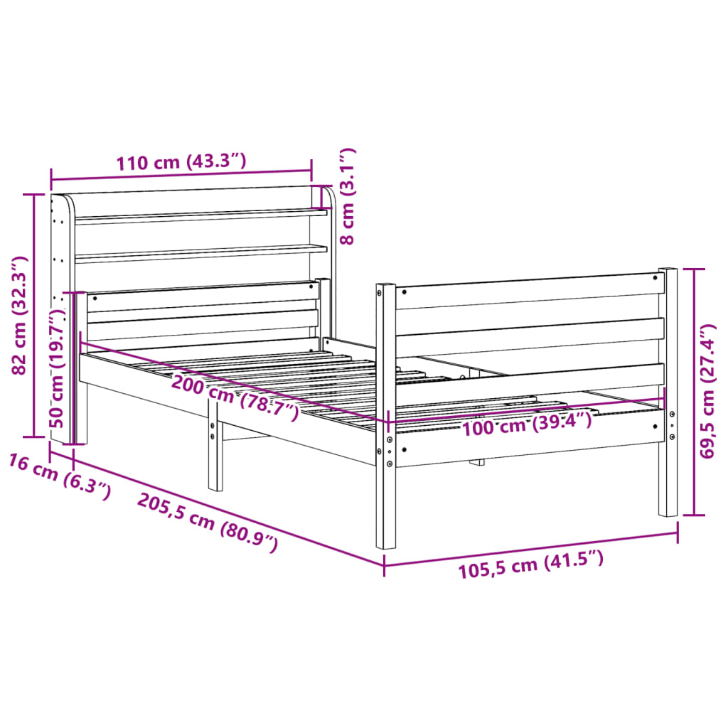 Sengeramme med hovedgærde uden madras Hvid 100x200 cm