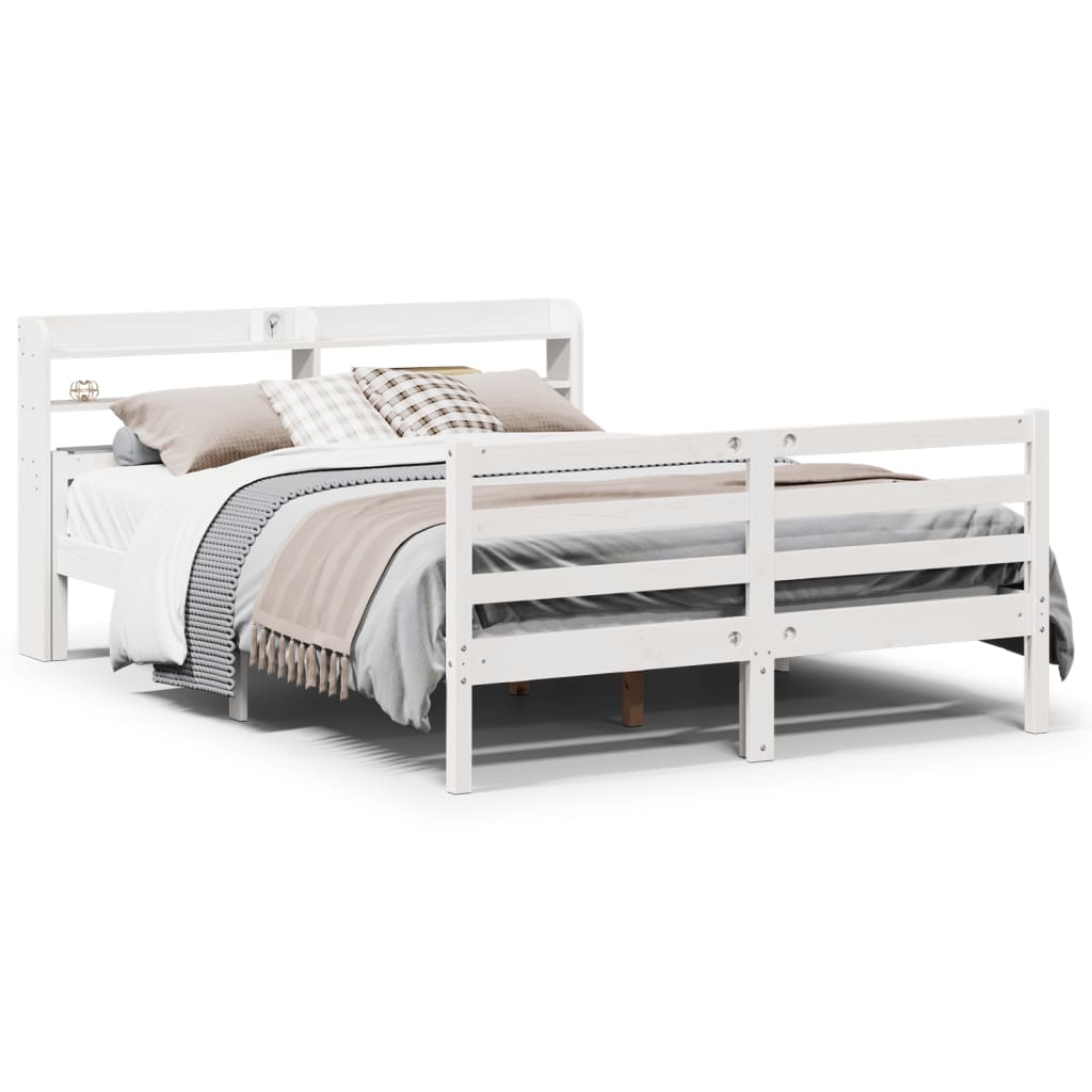 sengeramme med sengegavl 150x200 cm massivt fyrretræ hvid