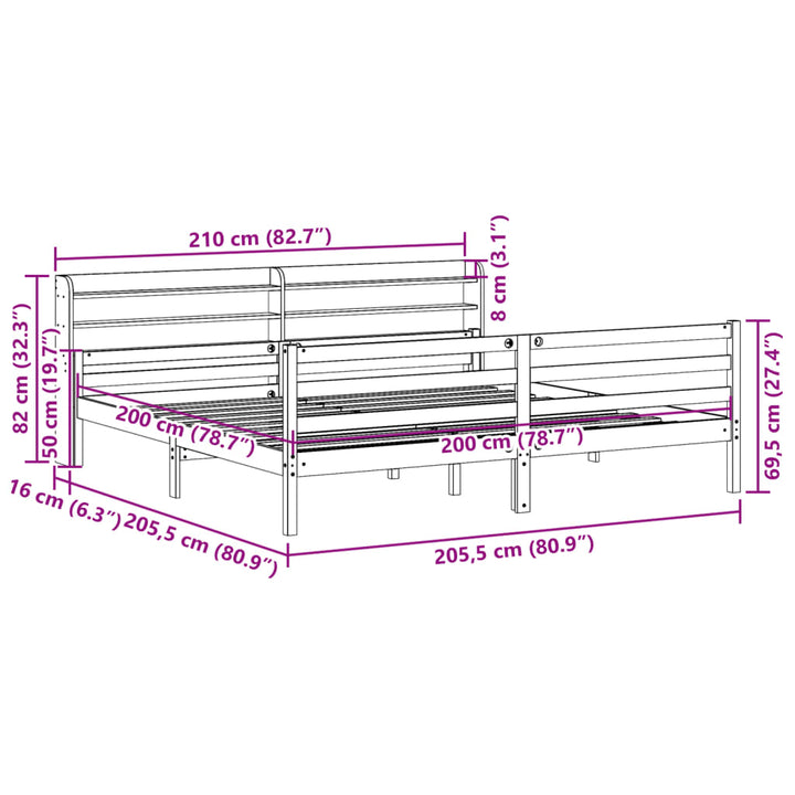 Sengeramme med hovedgærde uden madras Hvid 200x200 cm