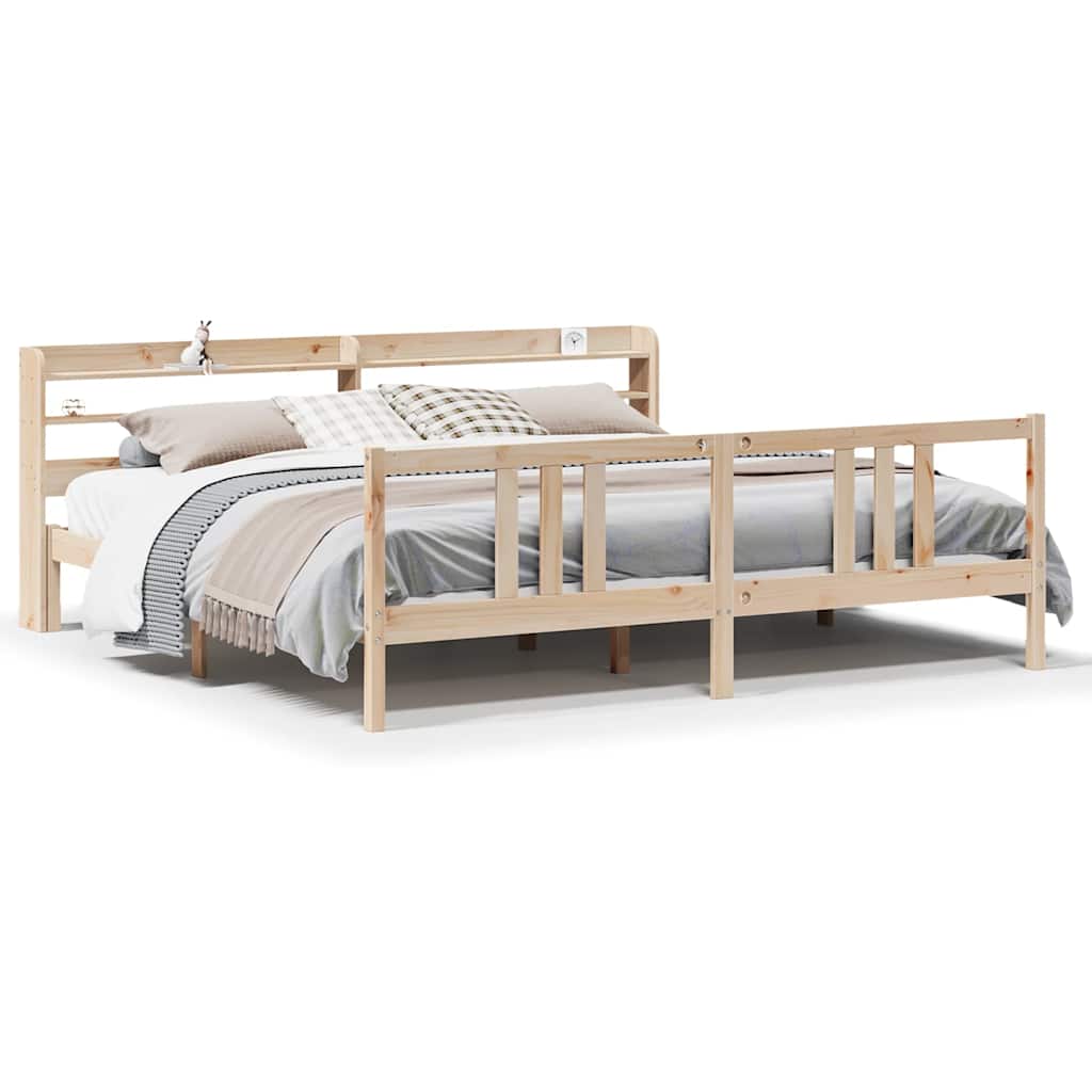 sengeramme med sengegavl 200x200 cm massivt fyrretræ