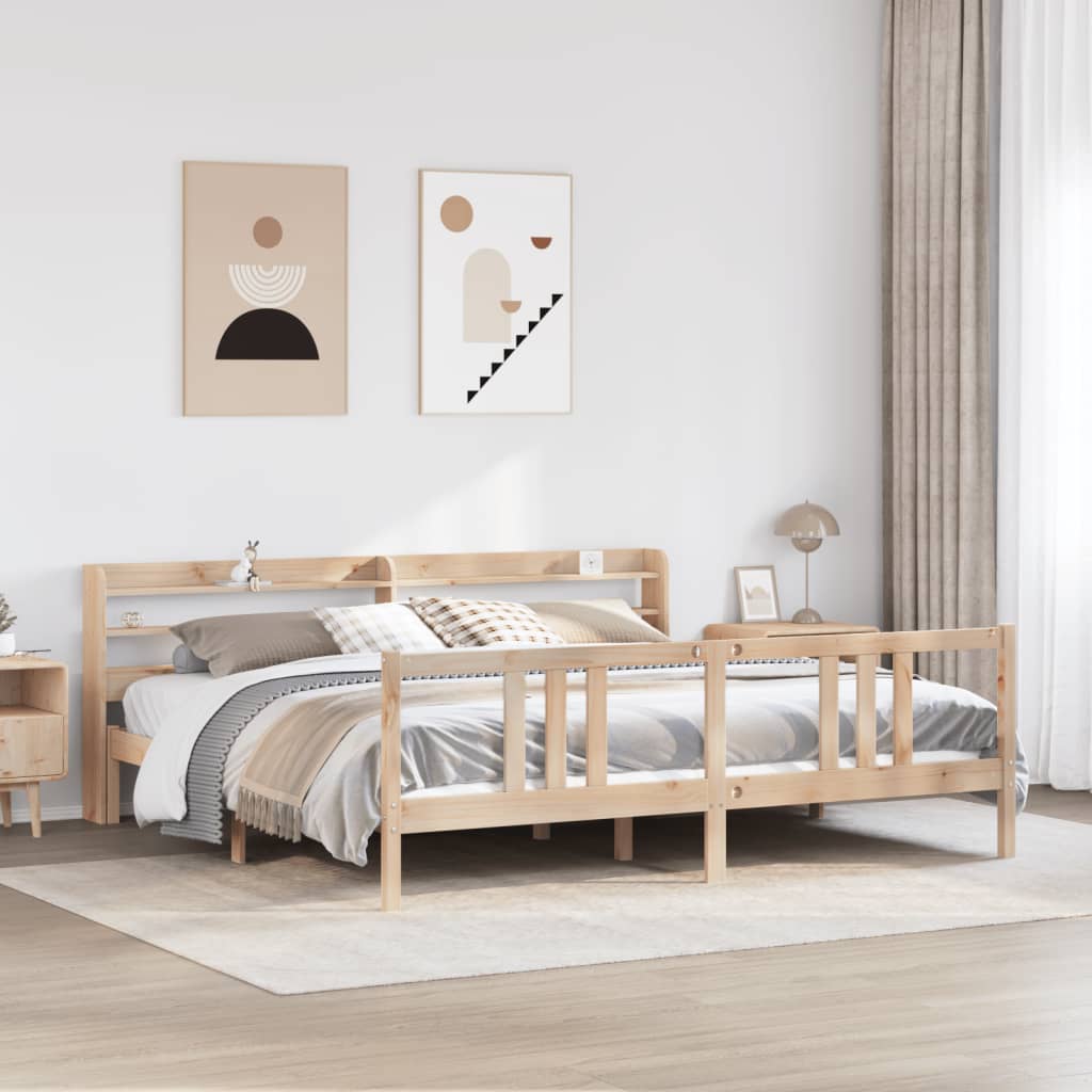 sengeramme med sengegavl 200x200 cm massivt fyrretræ