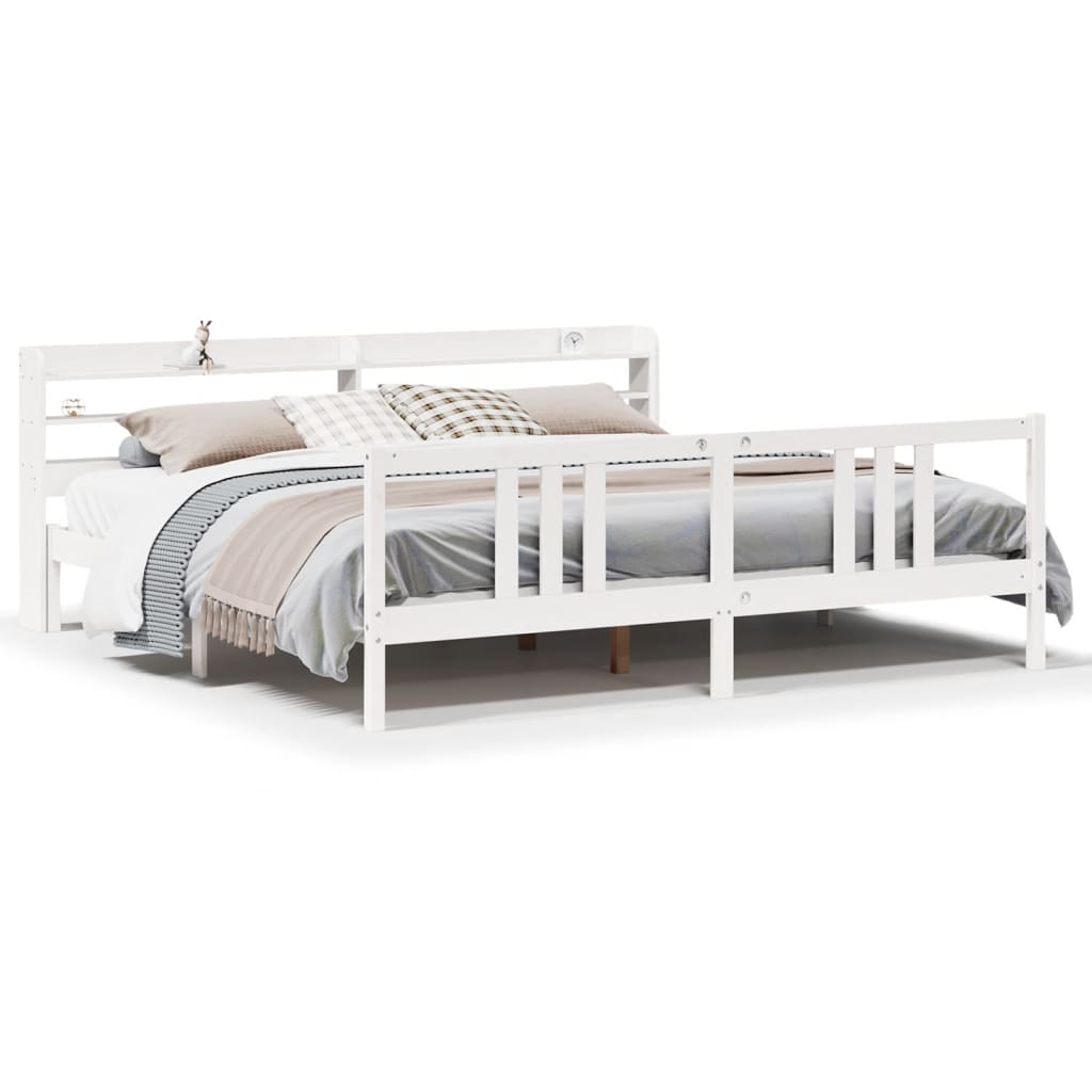 Sengeramme med hovedgærde uden madras Hvid 200x200 cm