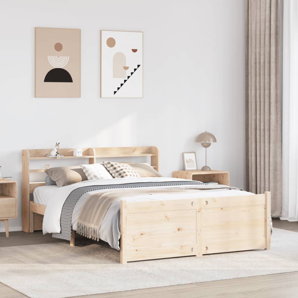 sengeramme med sengegavl 135x190 cm massivt fyrretræ hvid