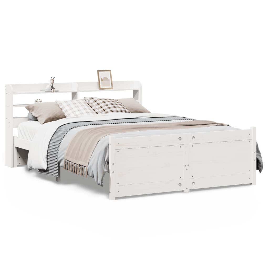 sengeramme med sengegavl 150x200 cm massivt fyrretræ hvid