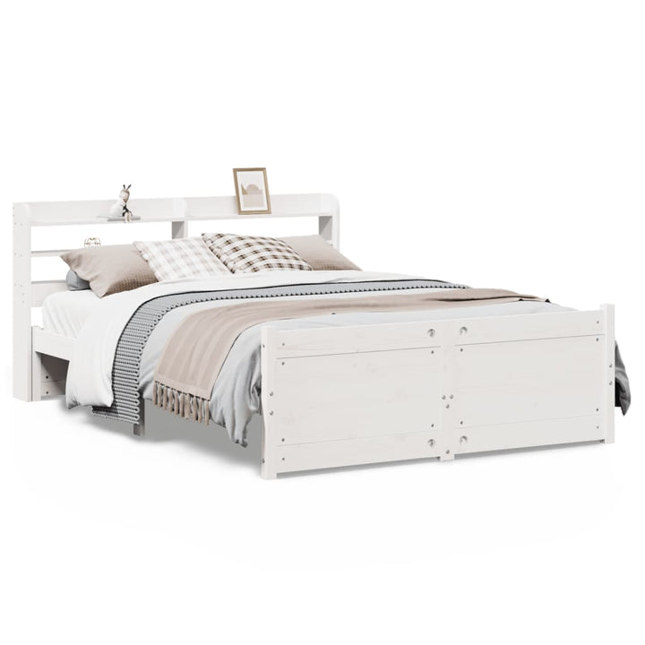 sengeramme med sengegavl 150x200 cm massivt fyrretræ hvid