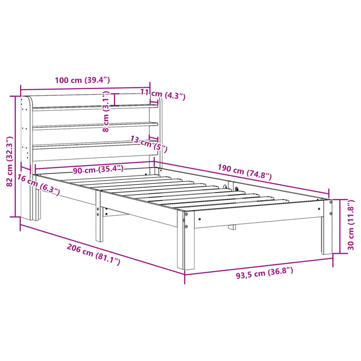 sengeramme med sengegavl 90x190 cm massivt fyrretræ