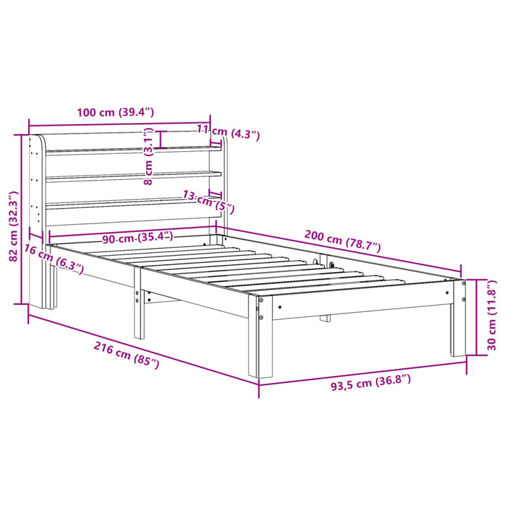 sengeramme med sengegavl 90x200 cm massivt fyrretræ