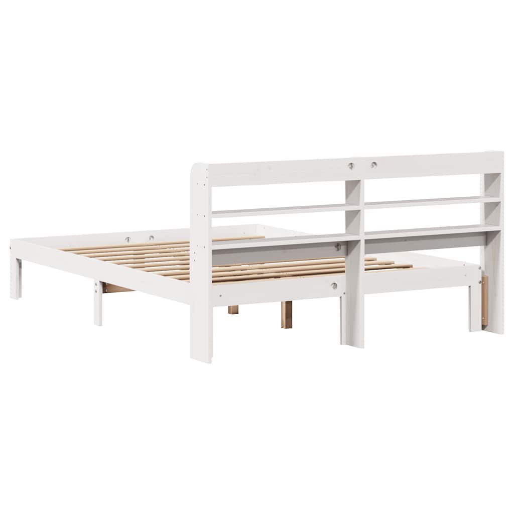 sengeramme med sengegavl 150x200 cm massivt fyrretræ hvid