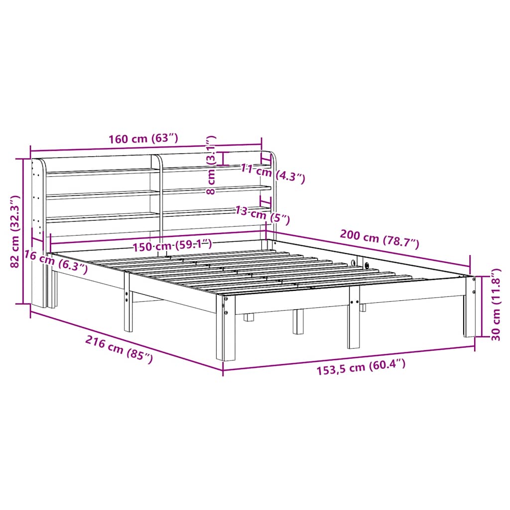 sengeramme med sengegavl 150x200 cm massivt fyrretræ hvid