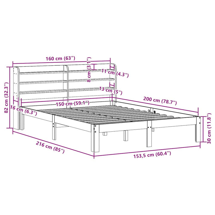 sengeramme med sengegavl 150x200 cm massivt fyrretræ hvid