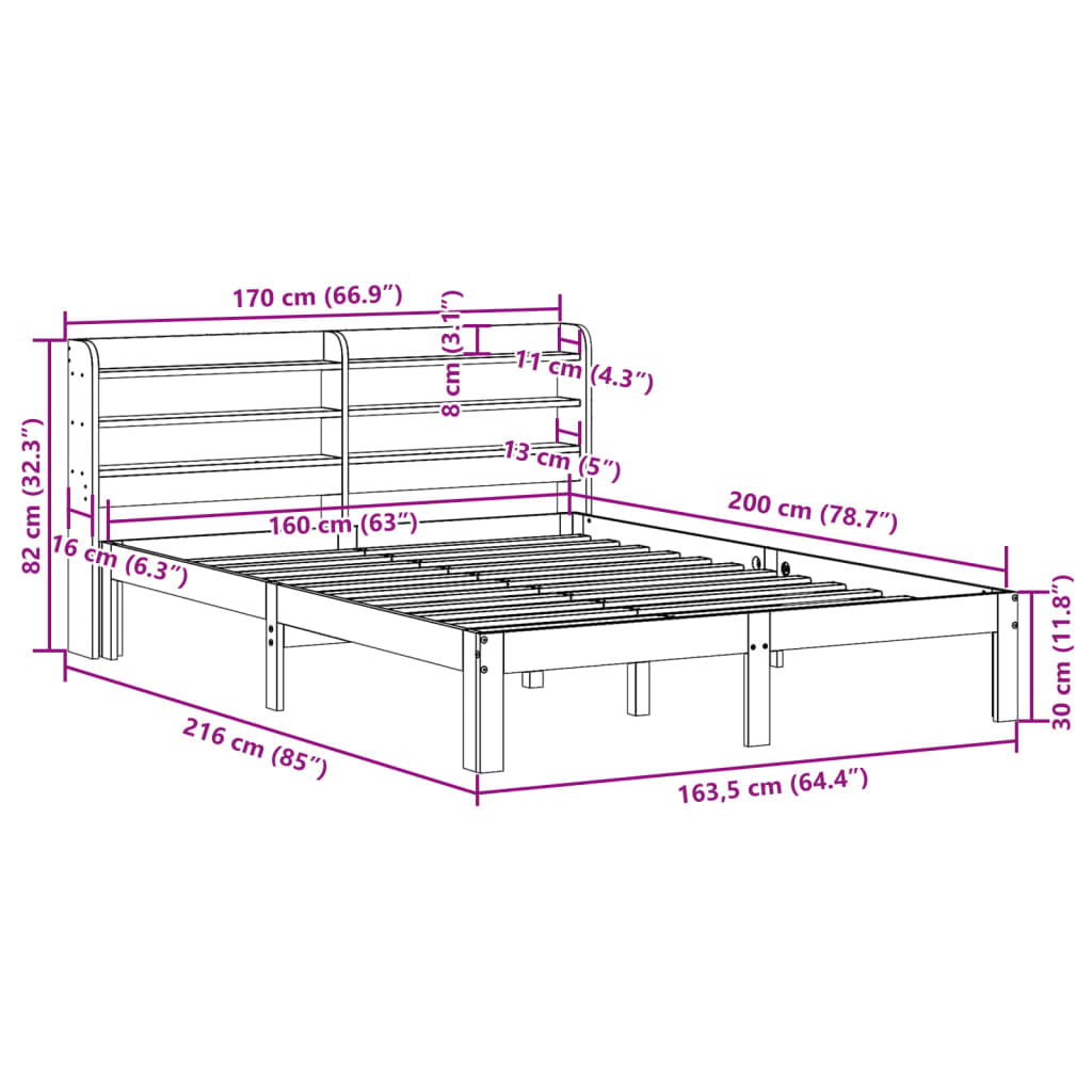 sengeramme med sengegavl 160x200 cm massivt fyrretræ