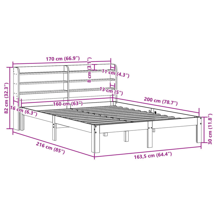 sengeramme med sengegavl 160x200 cm massivt fyrretræ