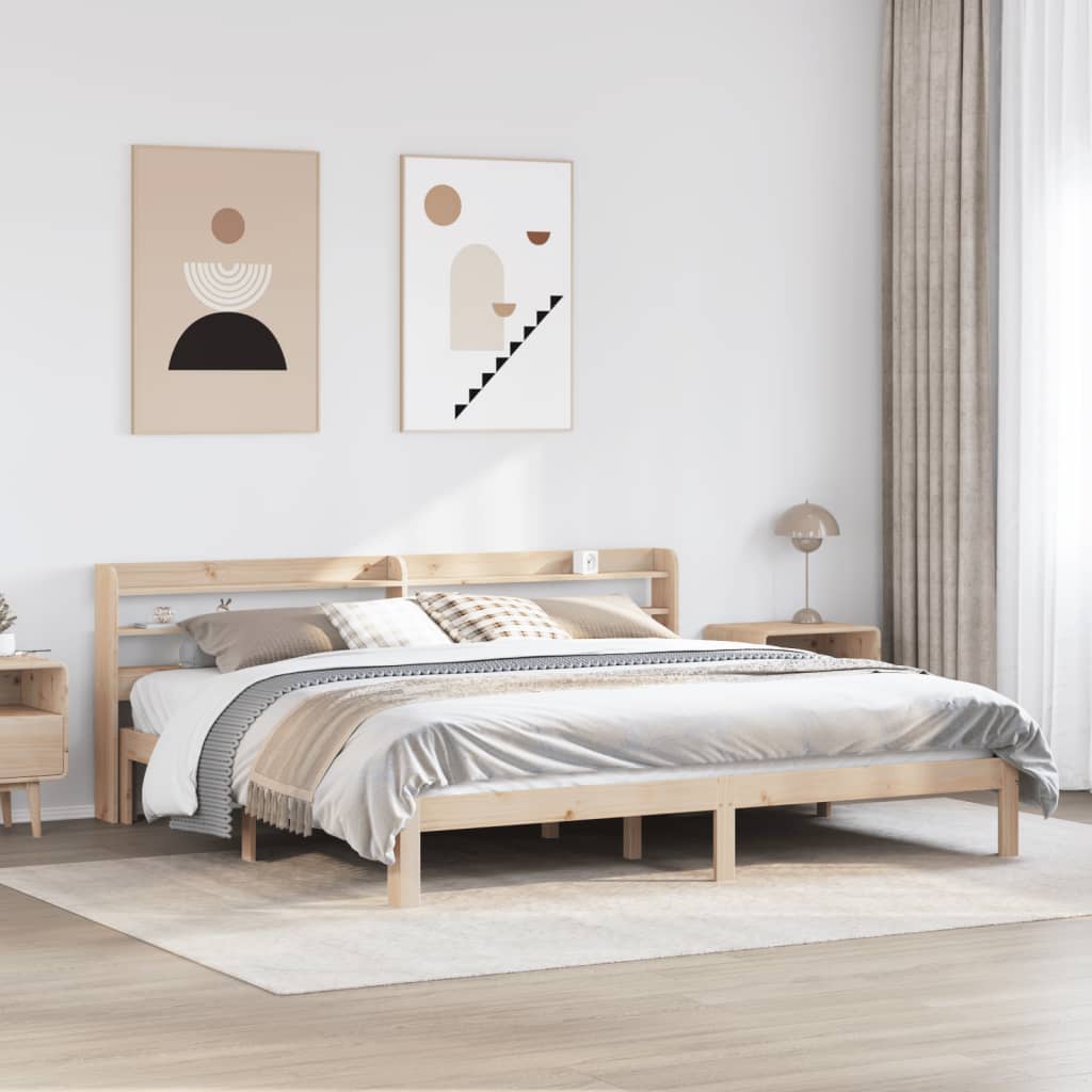 sengeramme med sengegavl 200x200 cm massivt fyrretræ