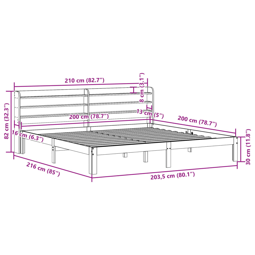 Sengeramme med hovedgærde uden madras Hvid 200x200 cm