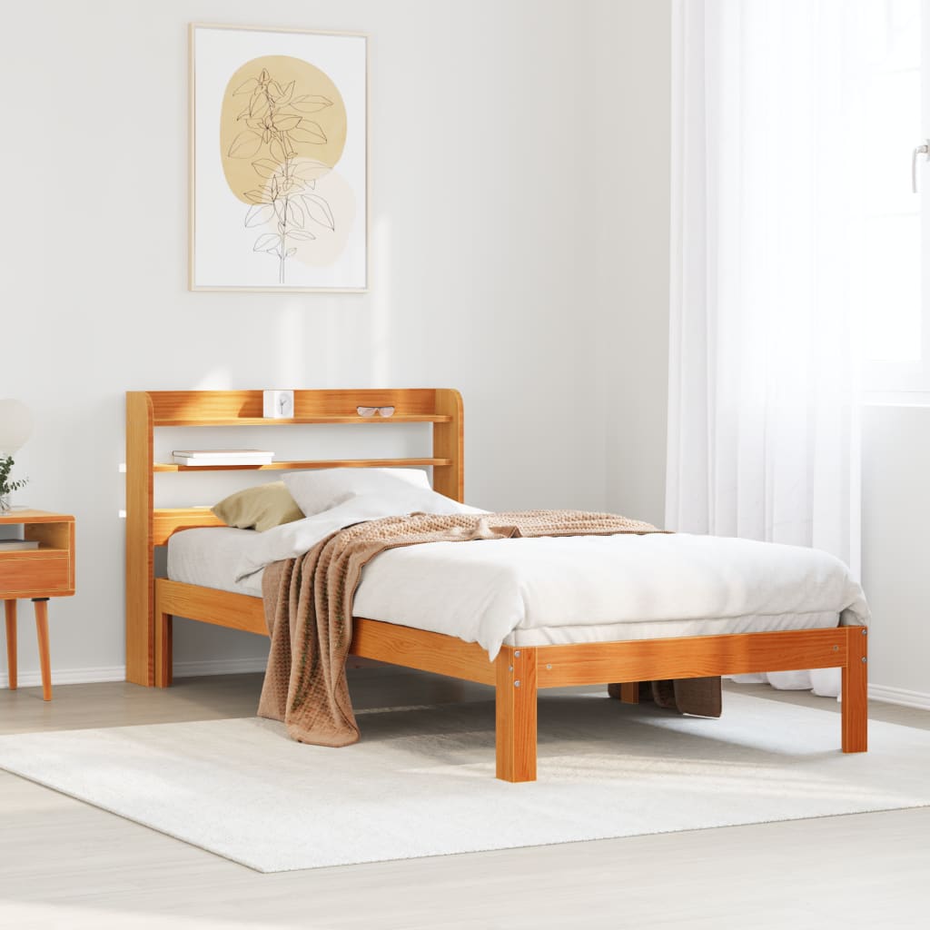 sengeramme uden madras 75x190 cm massivt fyrretræ gyldenbrun