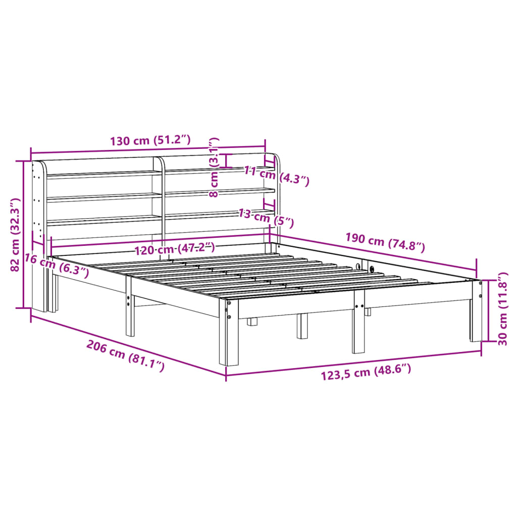 sengeramme uden madras 120x190 cm massivt fyrretræ gyldenbrun