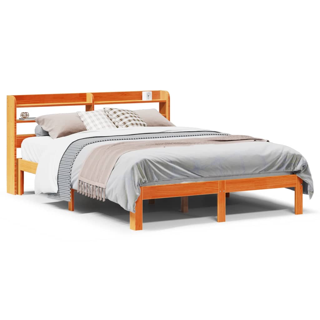 sengeramme uden madras 140x190 cm massivt fyrretræ gyldenbrun