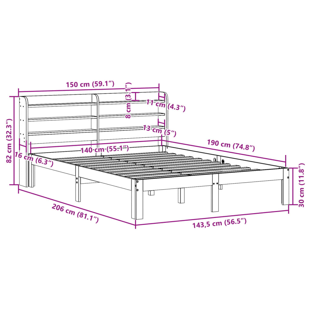 sengeramme uden madras 140x190 cm massivt fyrretræ gyldenbrun