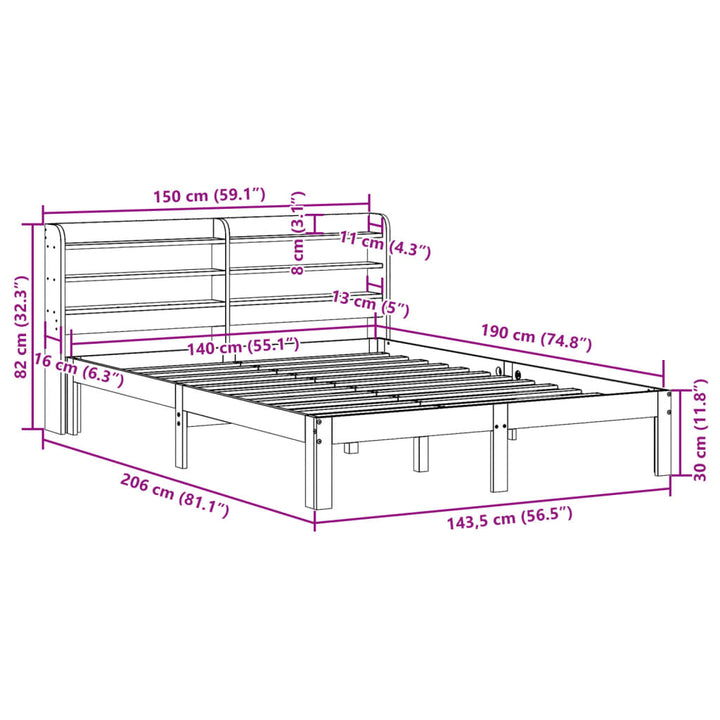 sengeramme uden madras 140x190 cm massivt fyrretræ gyldenbrun