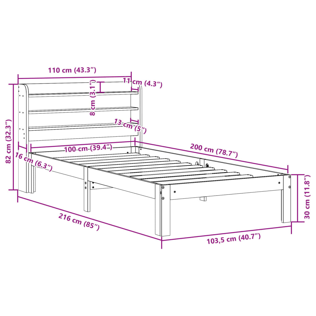 sengeramme uden madras 100x200 cm massivt fyrretræ gyldenbrun