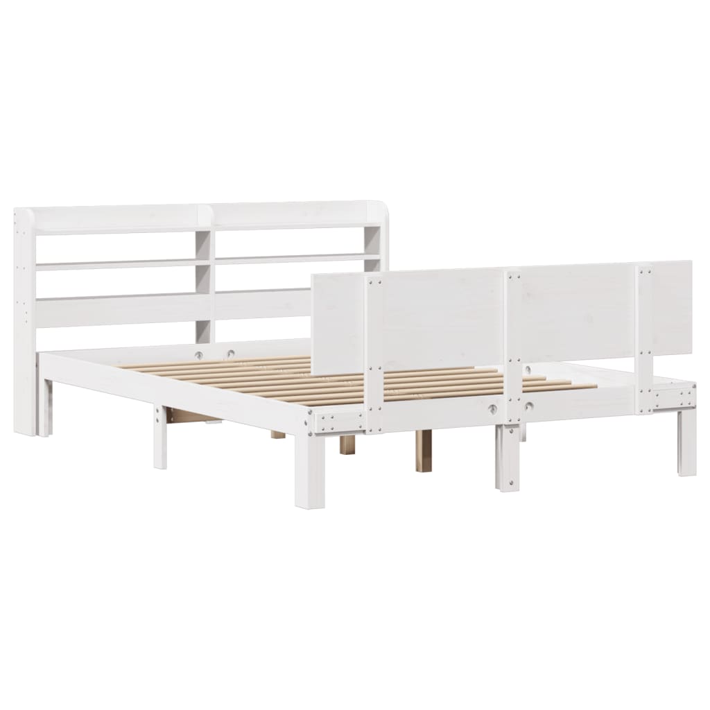 sengeramme med sengegavl 150x200 cm massivt fyrretræ hvid