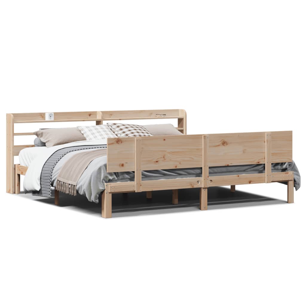 sengeramme med sengegavl 200x200 cm massivt fyrretræ