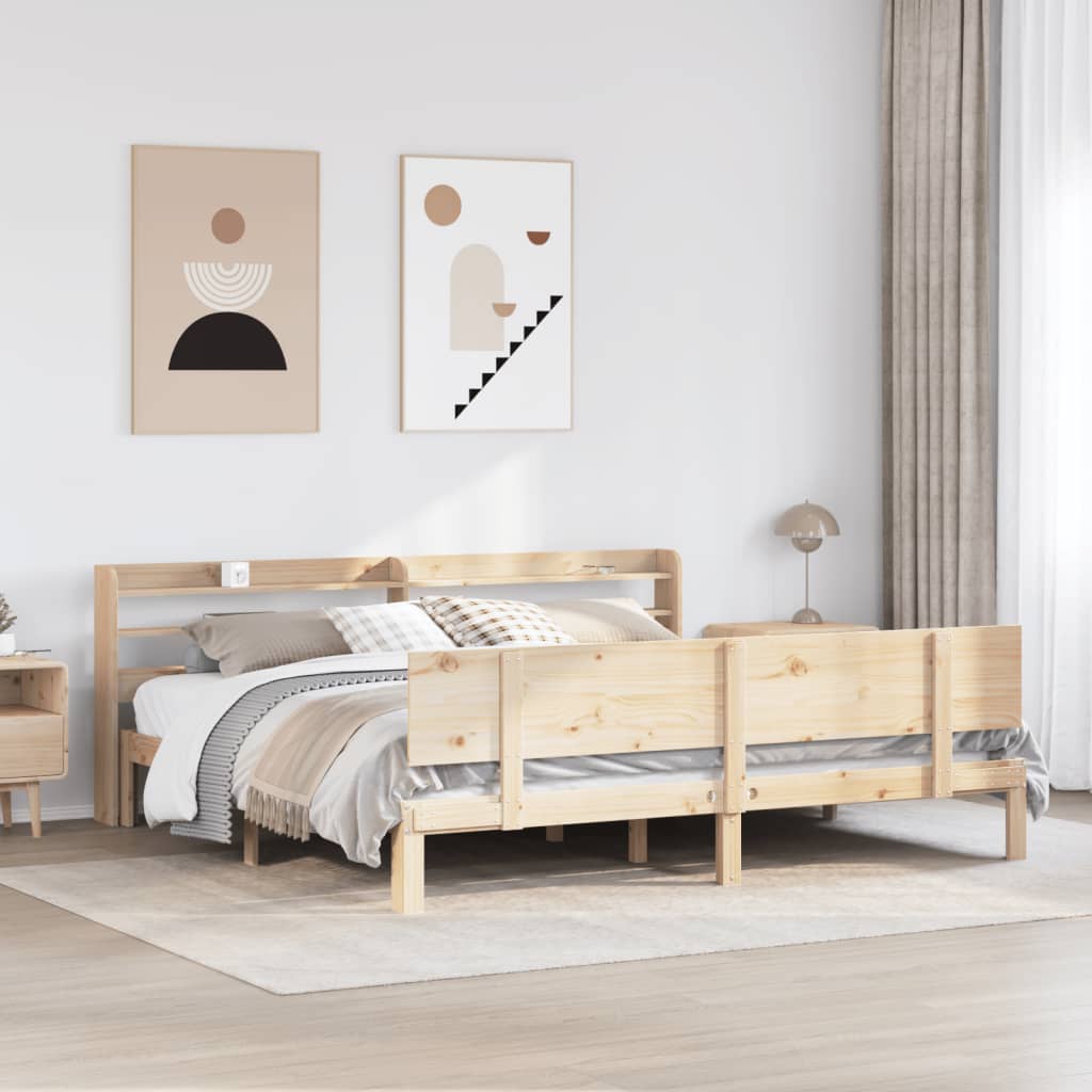 sengeramme med sengegavl 200x200 cm massivt fyrretræ