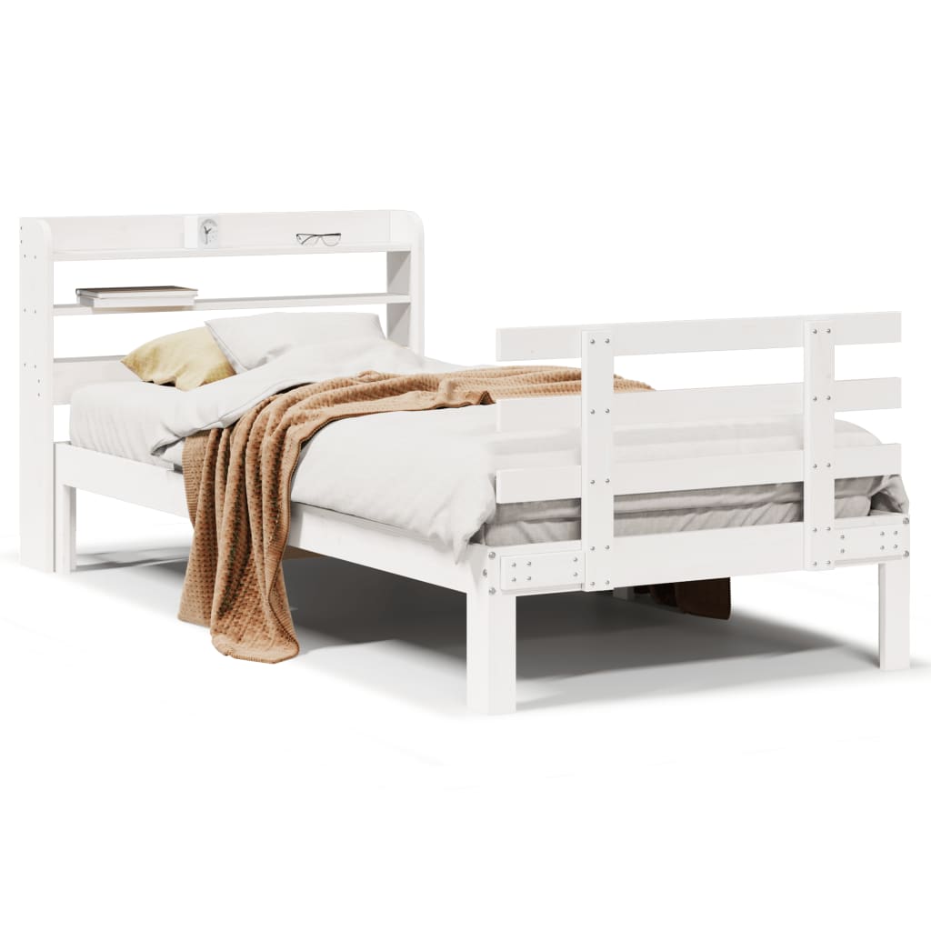 sengeramme med sengegavl 75x190 cm massivt fyrretræ hvid