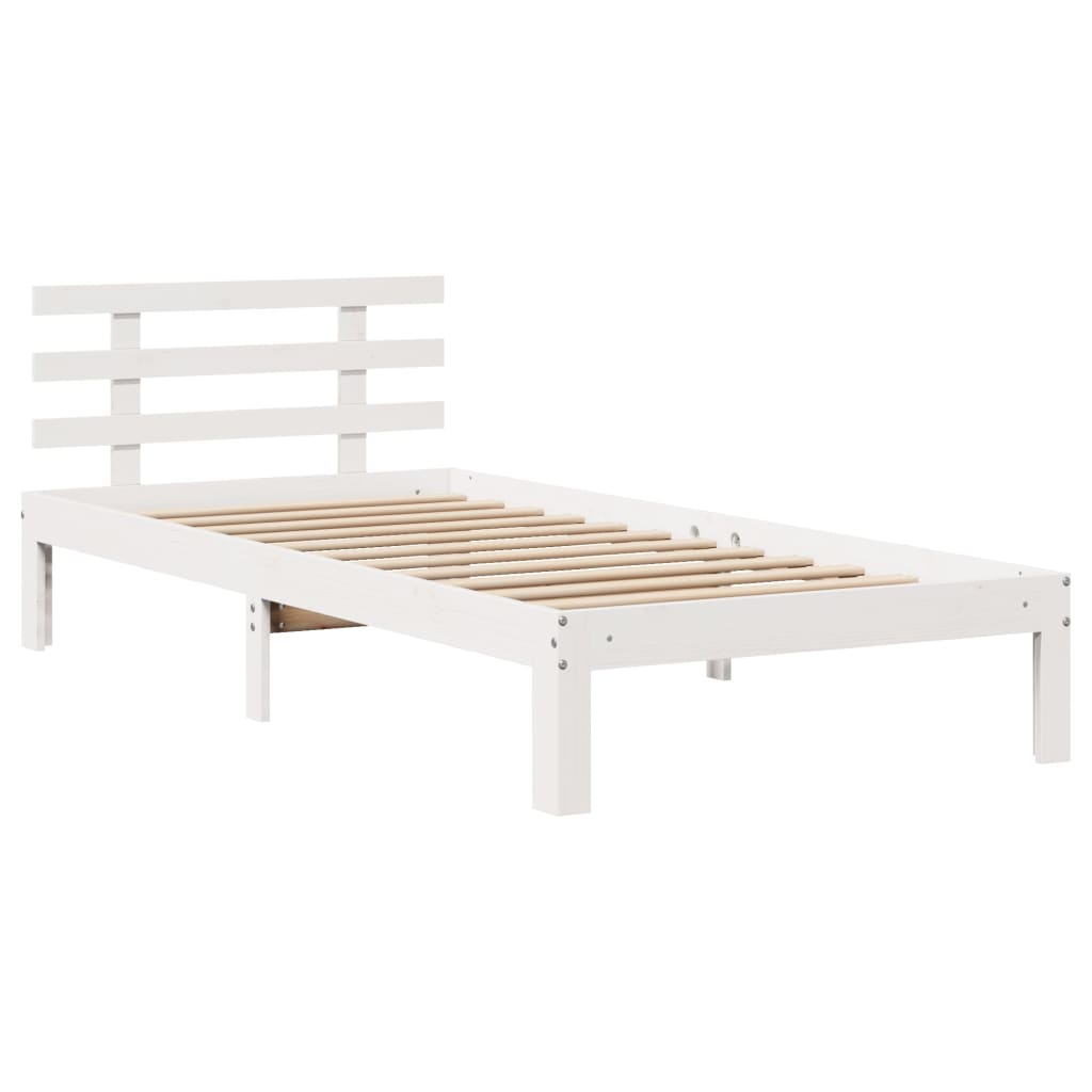 sengeramme med sengegavl 75x190 cm massivt fyrretræ hvid