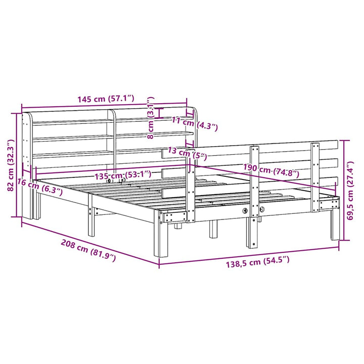 sengeramme med sengegavl 135x190 cm massivt fyrretræ hvid