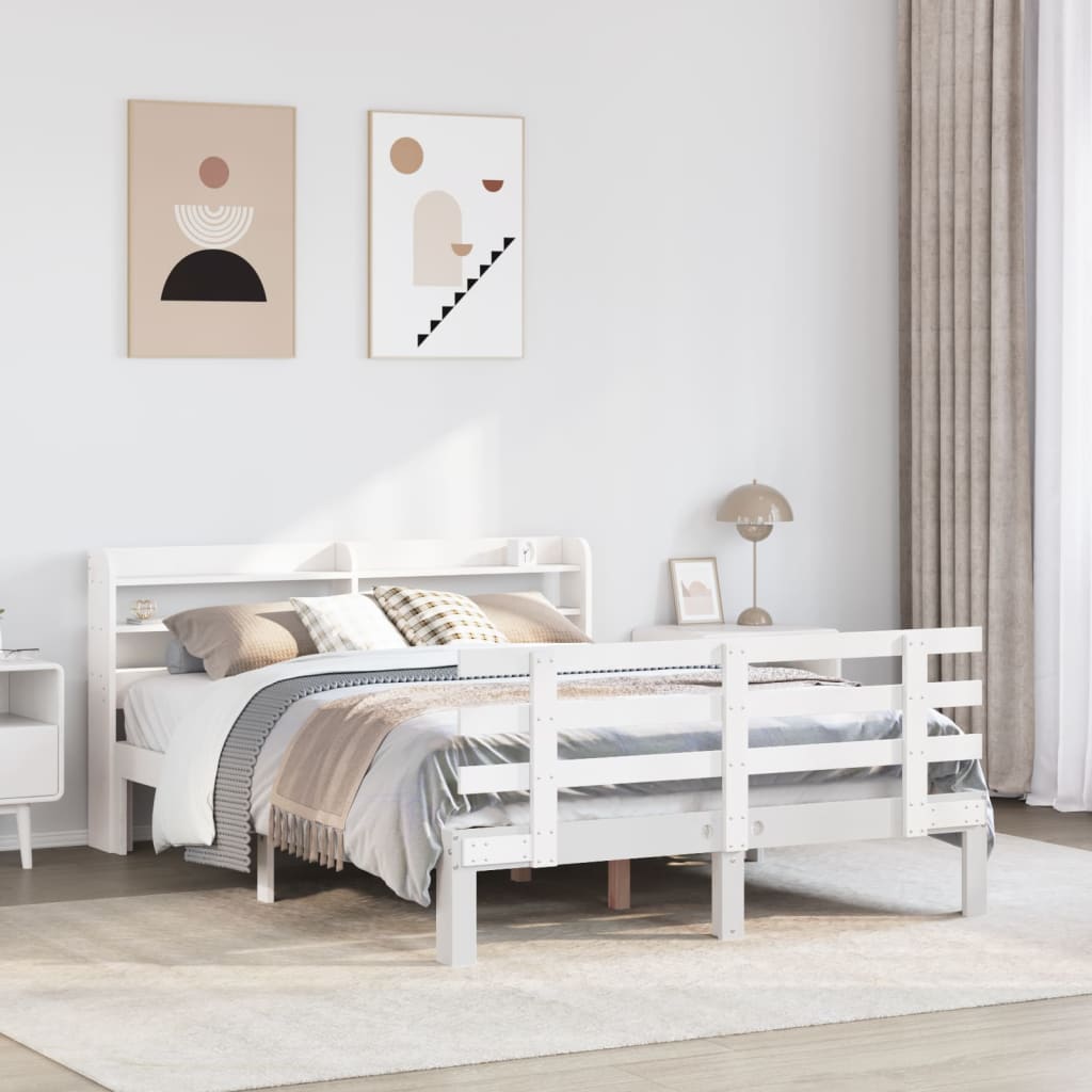sengeramme med sengegavl135x190 cm massivt fyrretræ hvid