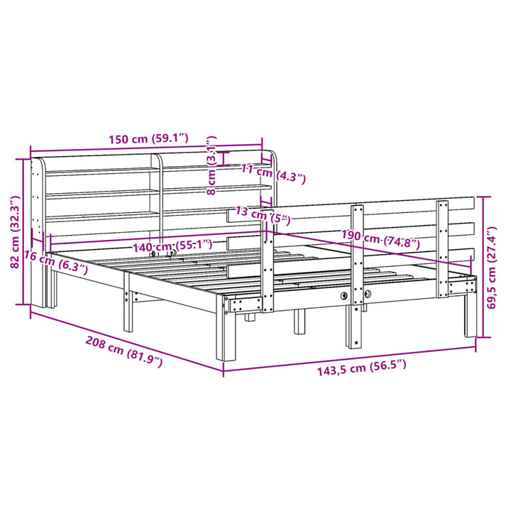 Sengeramme med hovedgærde uden madras Hvid 140x190 cm