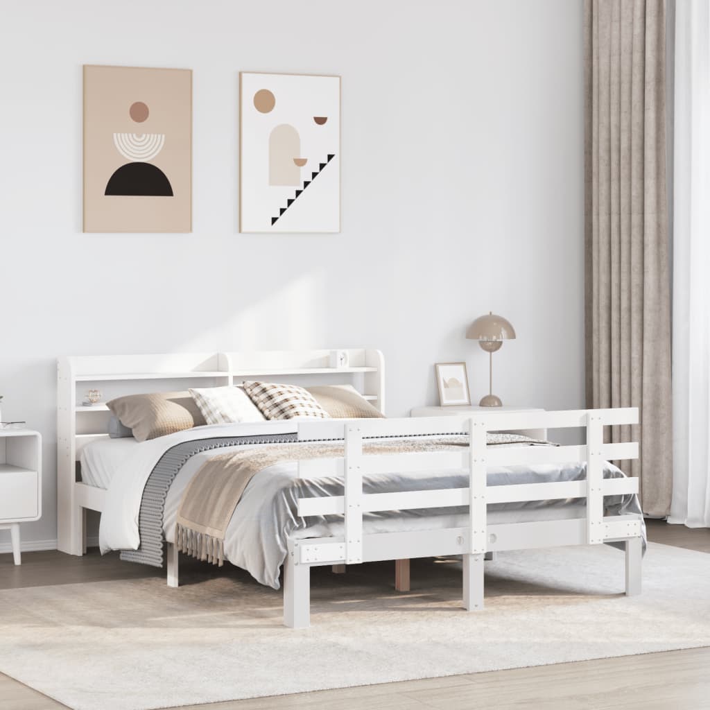 Sengeramme med hovedgærde uden madras Hvid 140x190 cm