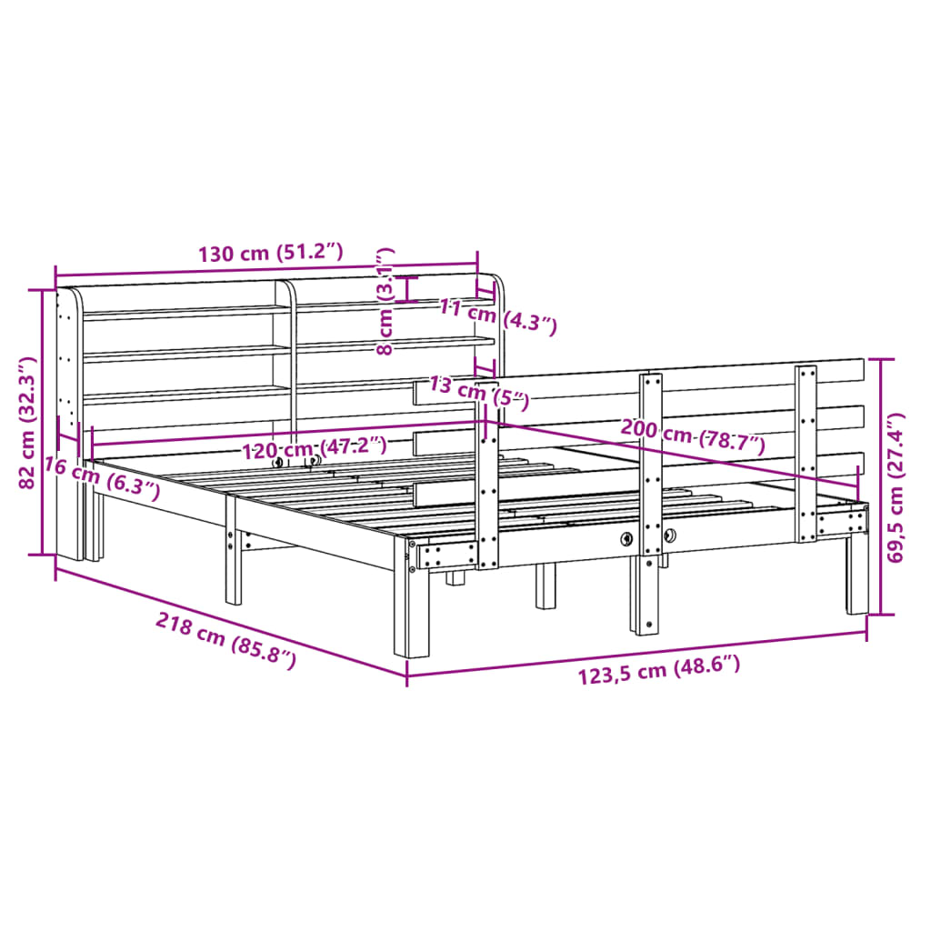 Sengeramme med hovedgærde uden madras Hvid 120x200 cm