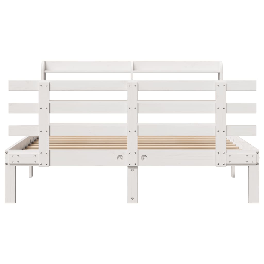 sengeramme med sengegavl 150x200 cm massivt fyrretræ hvid