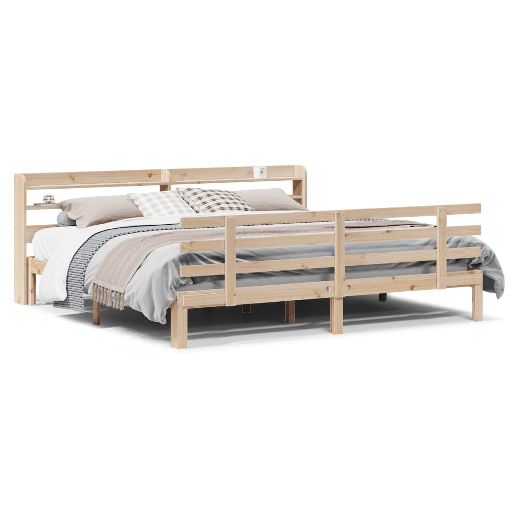 sengeramme med sengegavl 200x200 cm massivt fyrretræ