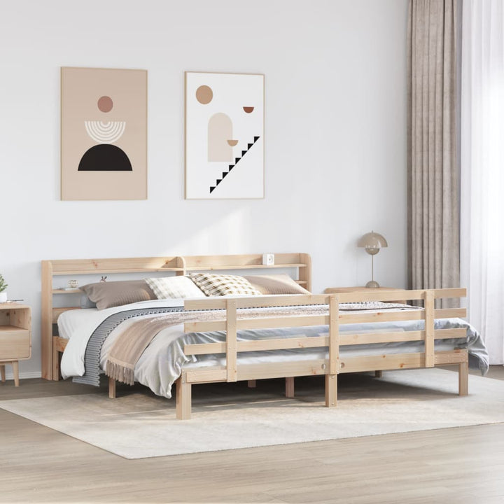sengeramme med sengegavl 200x200 cm massivt fyrretræ