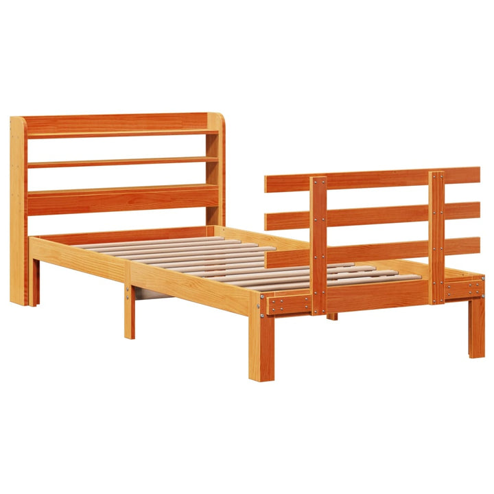 sengeramme med sengegavl 100x200 cm massivt fyrretræ gyldenbrun