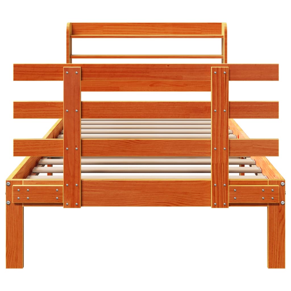 sengeramme med sengegavl 100x200 cm massivt fyrretræ gyldenbrun