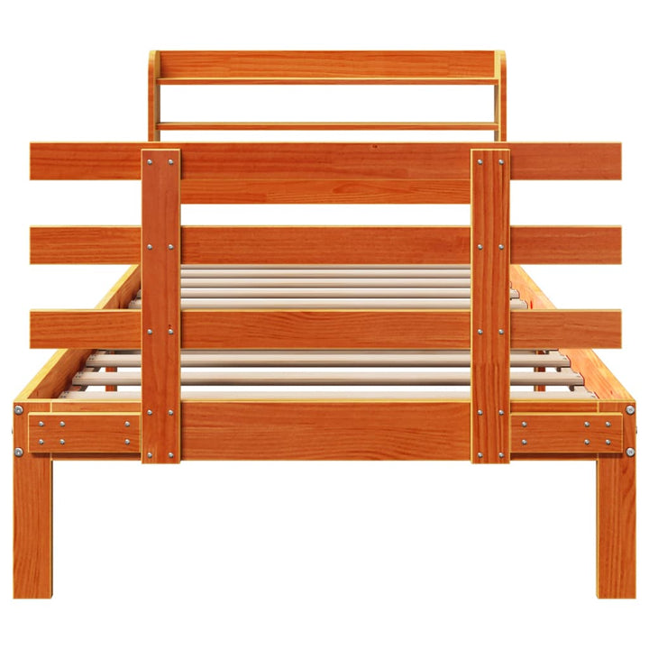 sengeramme med sengegavl 100x200 cm massivt fyrretræ gyldenbrun