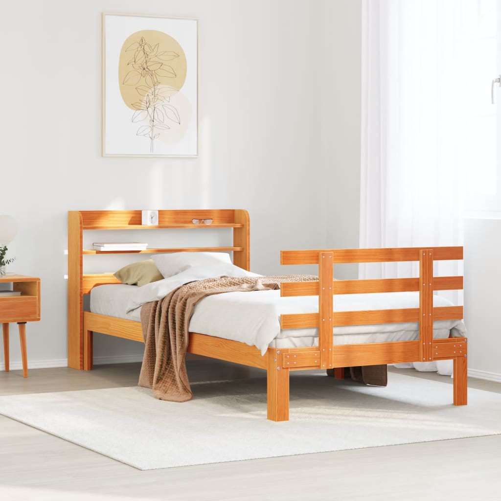 sengeramme med sengegavl 100x200 cm massivt fyrretræ gyldenbrun
