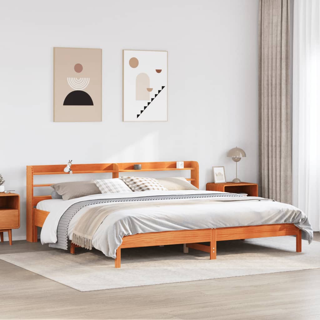 sengeramme uden madras 200x200 cm massivt fyrretræ gyldenbrun