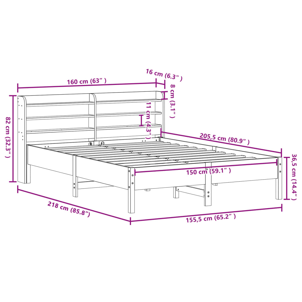 sengeramme uden madras 150x200 cm massivt fyrretræ gyldenbrun